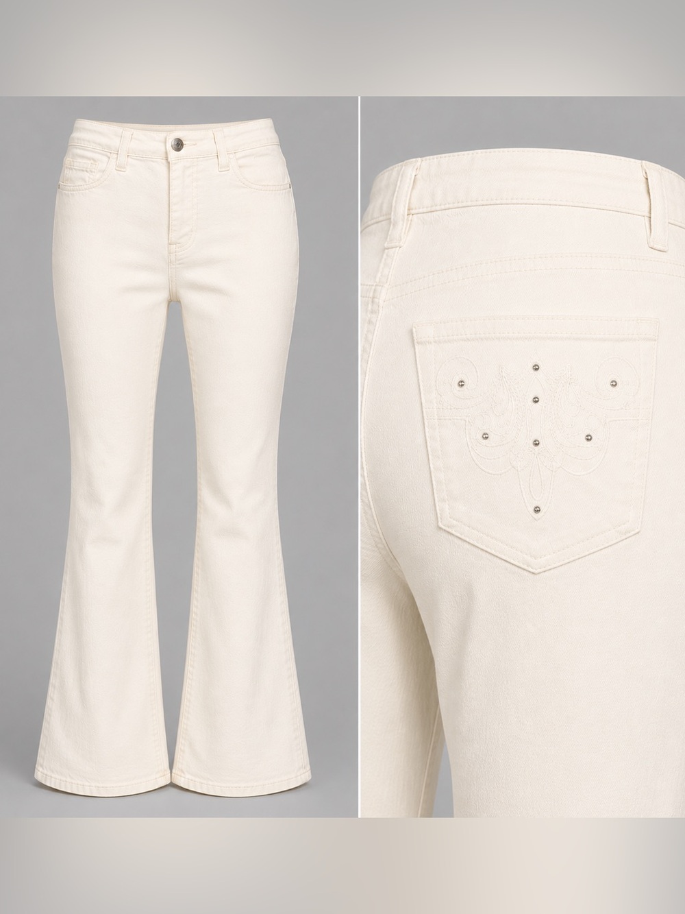 NYDJ White Flare Jeans Women 12 NWT Tummy Tuck 33 X 34 Inseam Stretch USA Bling - Picture 1 of 17